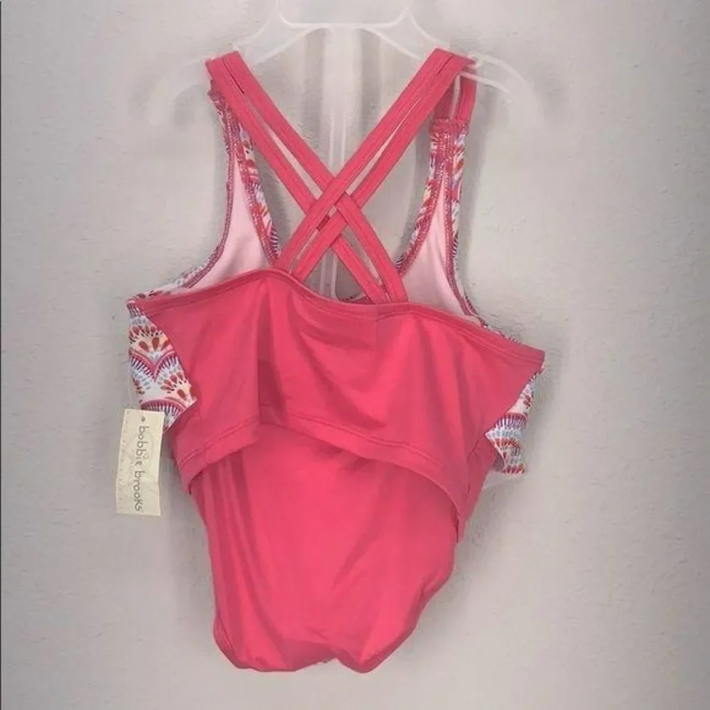 Bobbie Brooks Girls 2 Piece Bikini Pink Swim Tankini Size L bathing suit swimsui